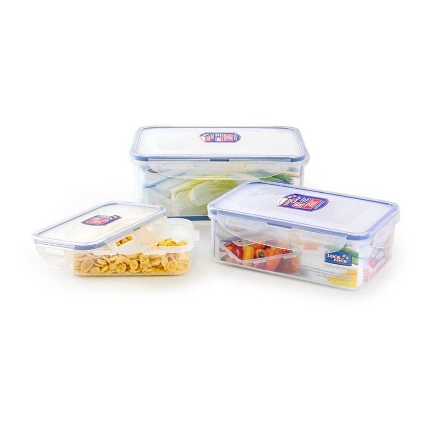 CONJUNTO 3x Pote de alimentos LOCK azul/transparente