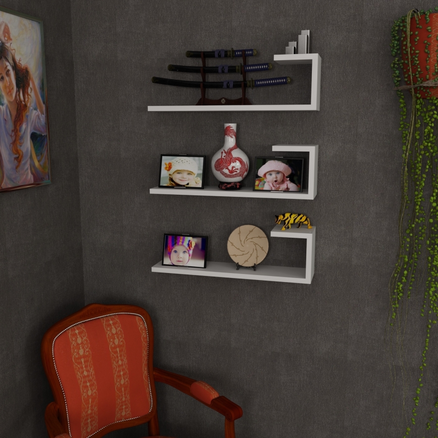 CONJUNTO 3x Prateleira de parede EMILY 18x60 cm branco