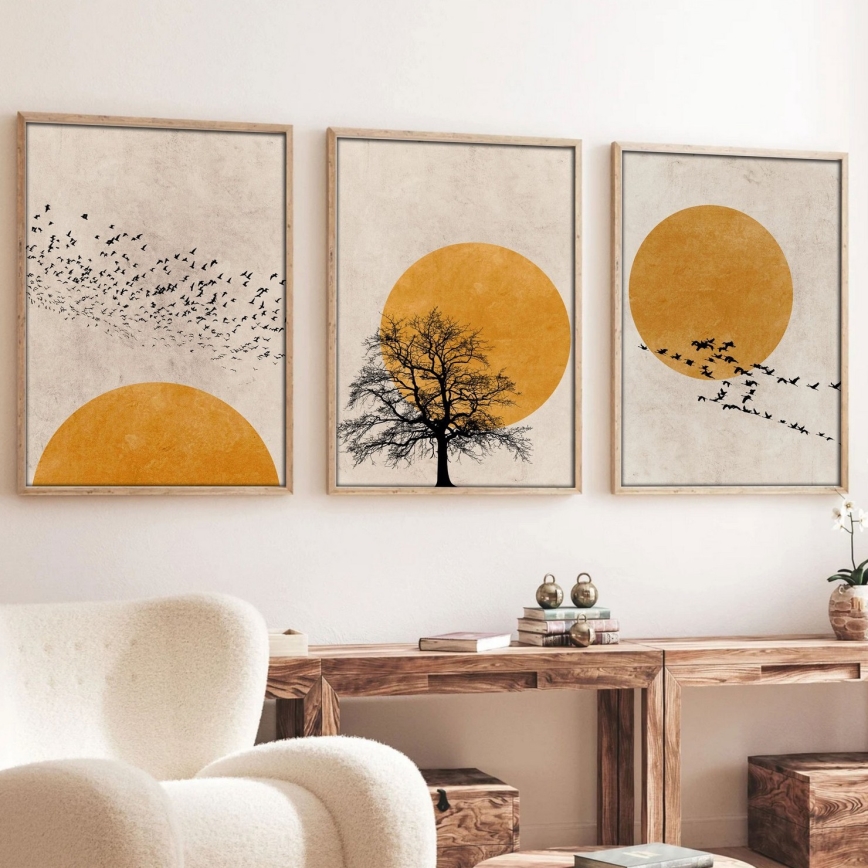 CONJUNTO 3x Quadro em moldura 50x70 cm bege/amarelo