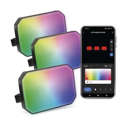 Pack de 3 refletores exteriores LED RGBIC dimerizáveis GoSmart LED/14W/230V 3000-6500K IP65 Wi-Fi Tuya