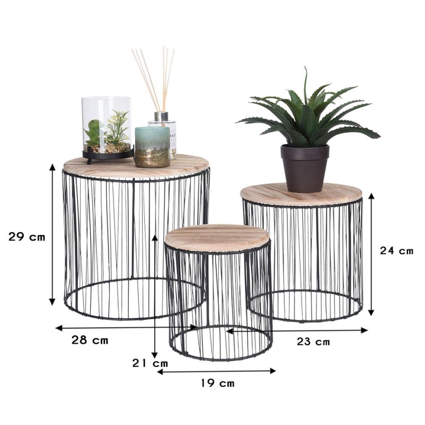 CONJUNTO 3x Suporte para plantas diâmetro 19/23/28 cm preto/bege