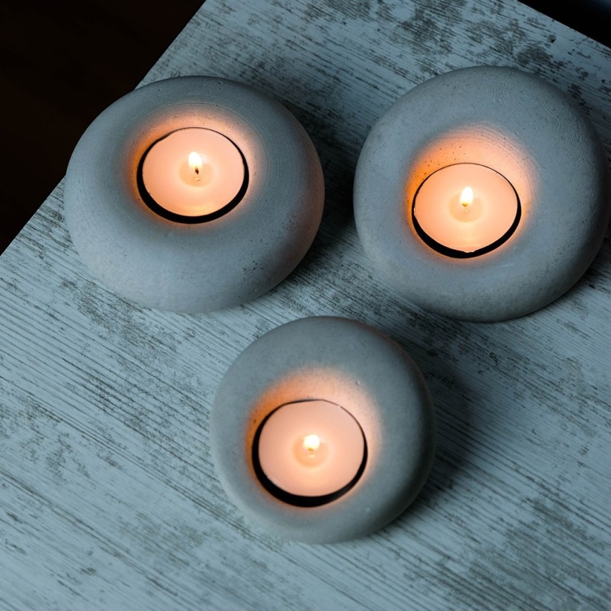 CONJUNTO 3x Suporte para velas de chá 10cm/9cm/8cm betão