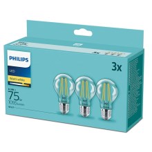 CONJUNTO 3xLâmpada LED Philips E27/8,5W/230V 2700K