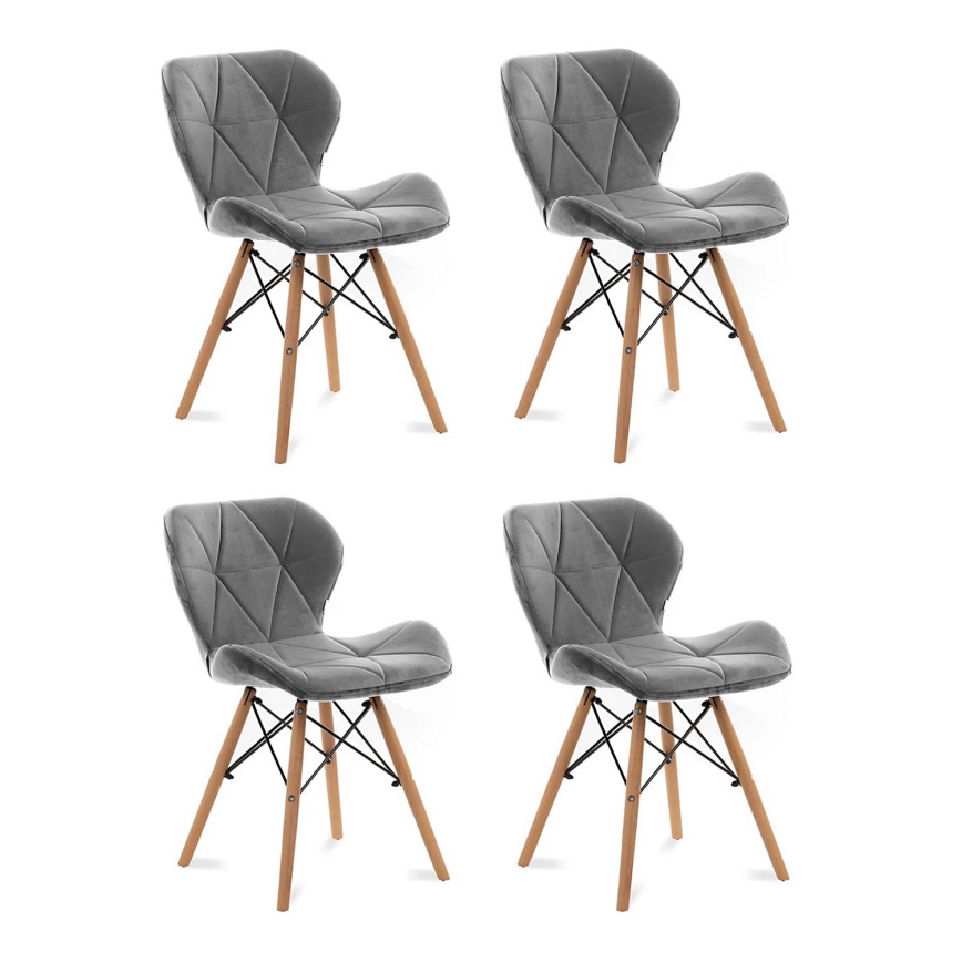CONJUNTO 4x Cadeira de refeição TRIGO 74x48 cm cinzento claro/faia