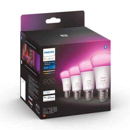 CONJUNTO 4x Lâmpada LED com regulação Philips Hue White And Color Ambience E27/6,5W/230V 2000-6500K