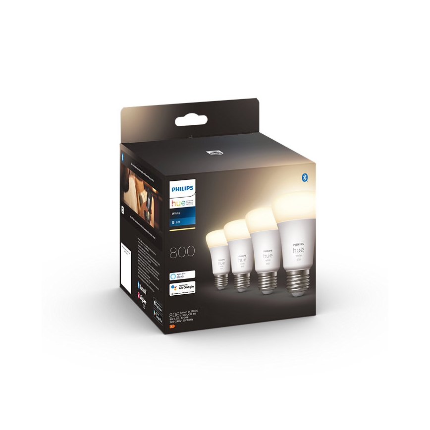 CONJUNTO 4x Lâmpada LED com regulação Philips Hue WHITE A60 E27/9W/230V 2700K