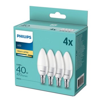 CONJUNTO 4x Lâmpada LED Philips E14/5,5W/230V 2700K