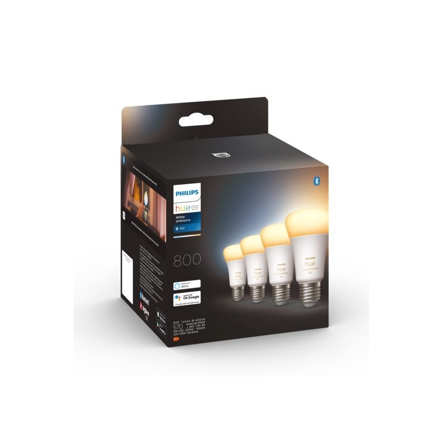 CONJUNTO 4xLâmpada LED com regulação Philips Hue WHITE AMBIANCE E27/6W/230V 2200-6500K