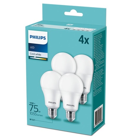 CONJUNTO 4xLâmpada LED Philips A60 E27/10W/230V 4000K