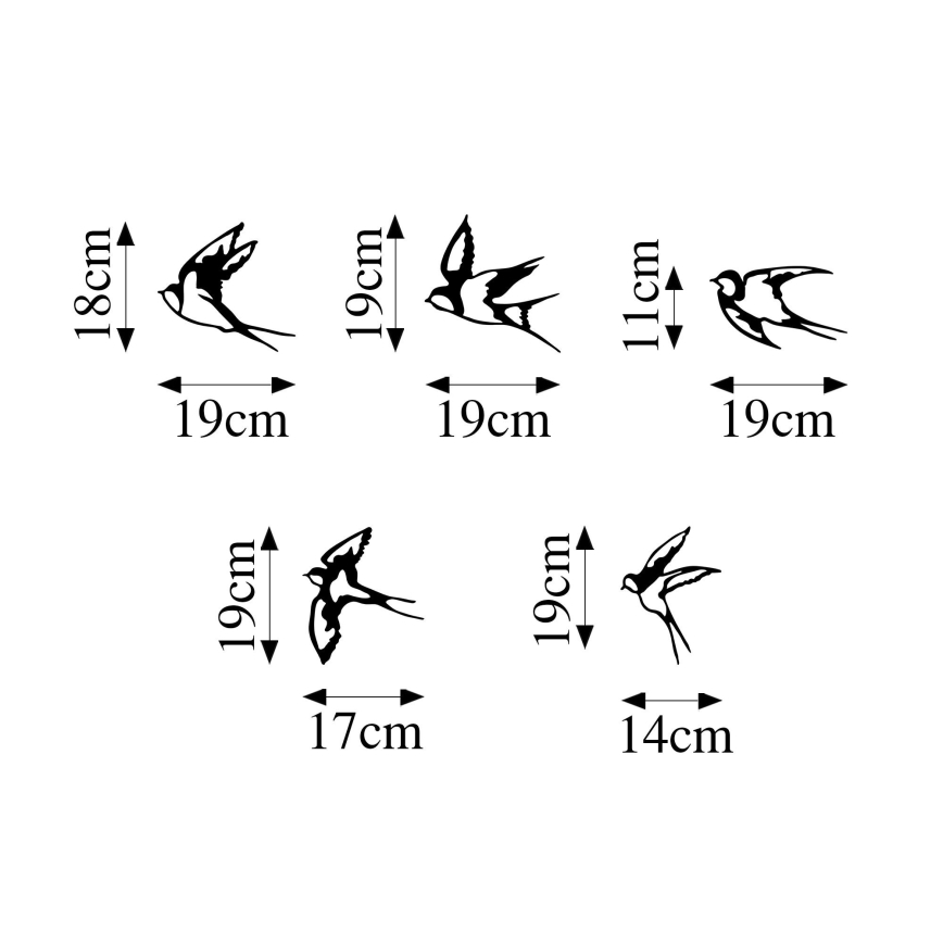 CONJUNTO 5x Decoração de parede pássaros em metal