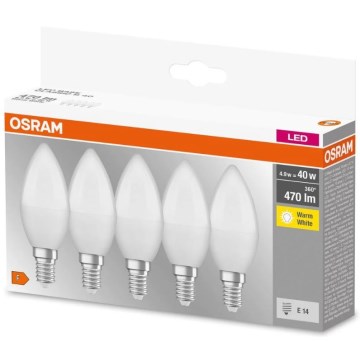 CONJUNTO 5x Lâmpadas LED BASE B40 E14/4,9W/230V 2700K - Osram