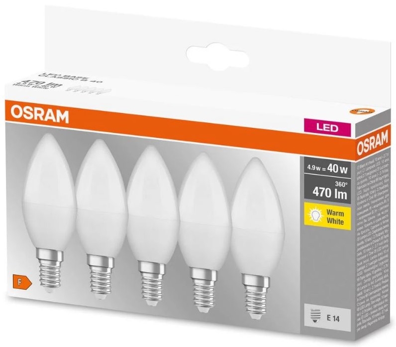 CONJUNTO 5x Lâmpadas LED BASE B40 E14/4,9W/230V 2700K - Osram
