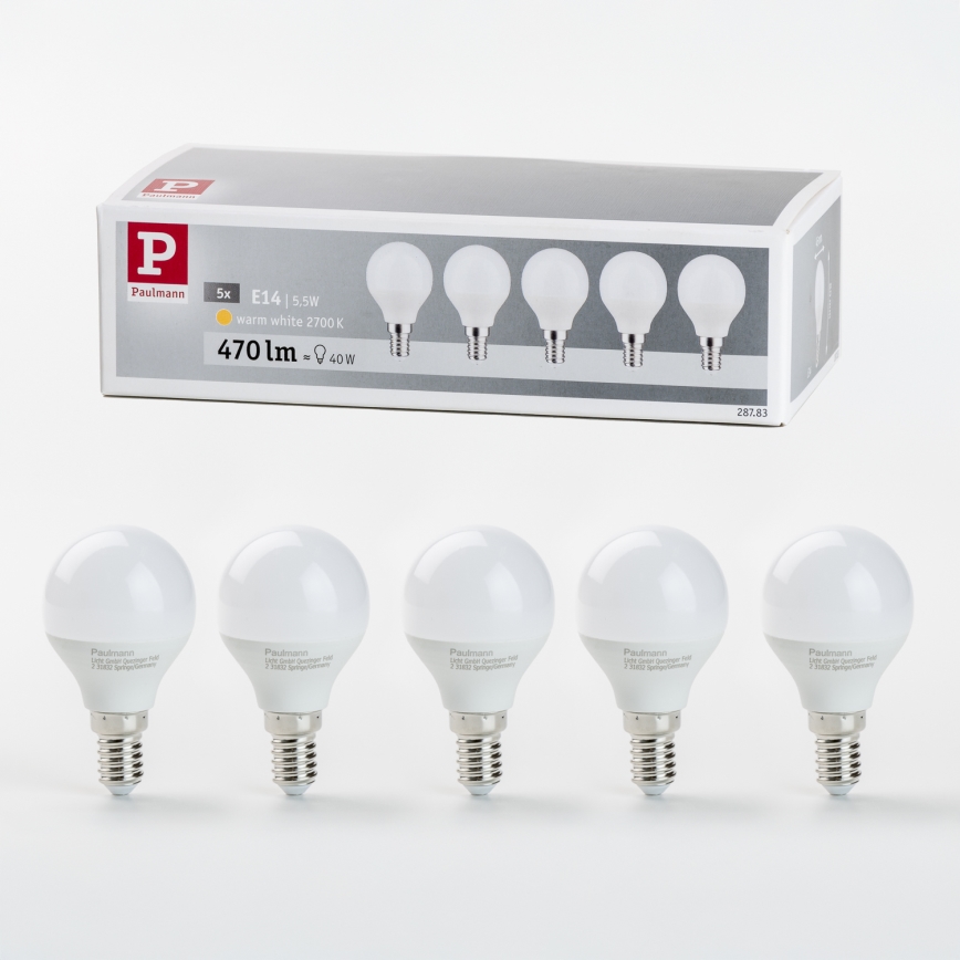 CONJUNTO 5x Lâmpadas LED P45 E14/5,5W/230V 2700K - Paulmann 28783