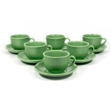 Conjunto 6x chávena de cerâmica com um pires verde