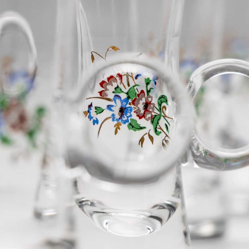 Conjunto 6x copo de licor com pega transparente e padrão de bouquet no. 2