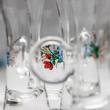 Conjunto 6x copos de licor com uma pega transparente e padrão de bouquet no. 5