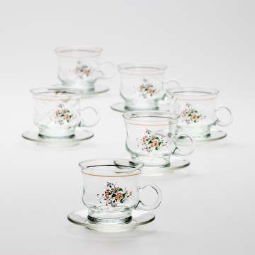 Conjunto 6x copos de vidro com pires transparente buquê no. 2