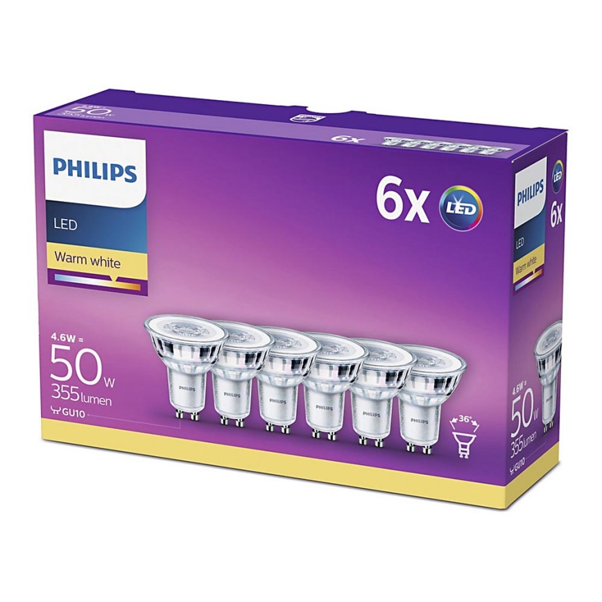 CONJUNTO 6x Lâmpada LED Philips GU10/4,6W/230V 2700K