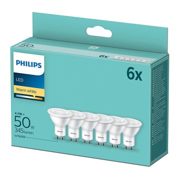 CONJUNTO 6x Lâmpada LED Philips GU10/4,7W/230V 2700K