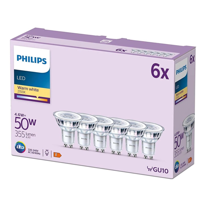 CONJUNTO 6x Lâmpadas LED Philips GU10/4,6W/230V 2700K