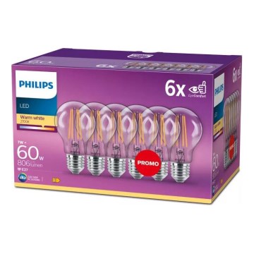 CONJUNTO 6x Lâmpadas LED VINTAGE Philips E27/7W/230V 2700K