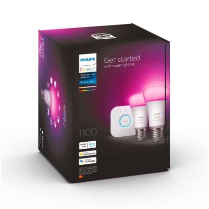 Conjunto básico Philips Hue WHITE AND COLOR AAMBIANCE 2xE27/9W/230V 2000-6500K + dispositivo de interligação