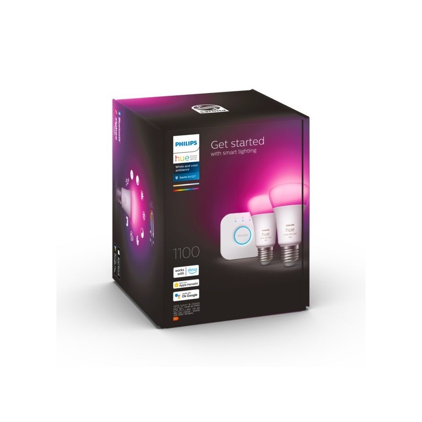Conjunto básico Philips Hue WHITE AND COLOR AAMBIANCE 2xE27/9W/230V 2000-6500K + dispositivo de interligação