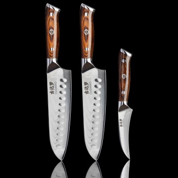 Conjunto com 2x Faca Santoku de cozinha em aço damasco FENG 7,5