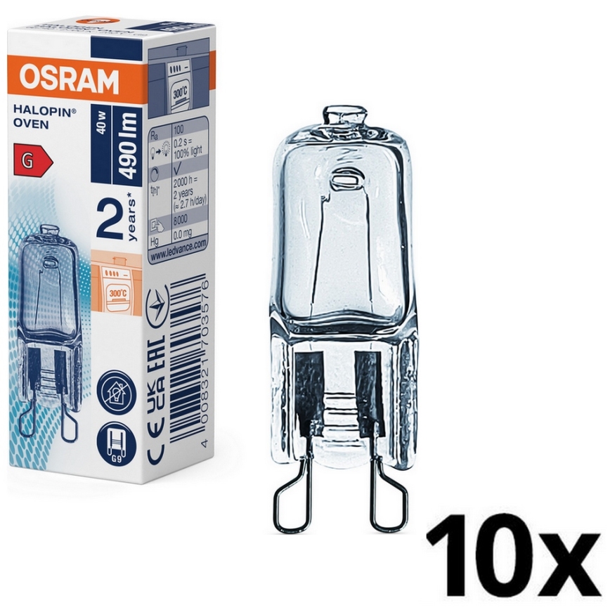 Conjunto de 10 lâmpadas para forno HALOPIN G9/40W/230V 2700K - Osram