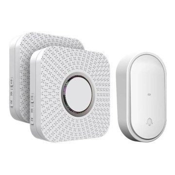 Conjunto de 2 campainhas sem fios para tomada, com acionamento cinético, 230V, brancas