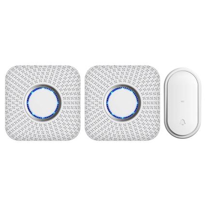 Conjunto de 2 campainhas sem fios para tomada, com acionamento cinético, 230V, brancas
