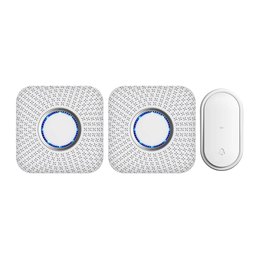 Conjunto de 2 campainhas sem fios para tomada, com acionamento cinético, 230V, brancas