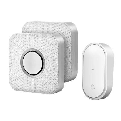 Conjunto de 2 campainhas sem fios para tomada, com acionamento cinético, 230V, brancas