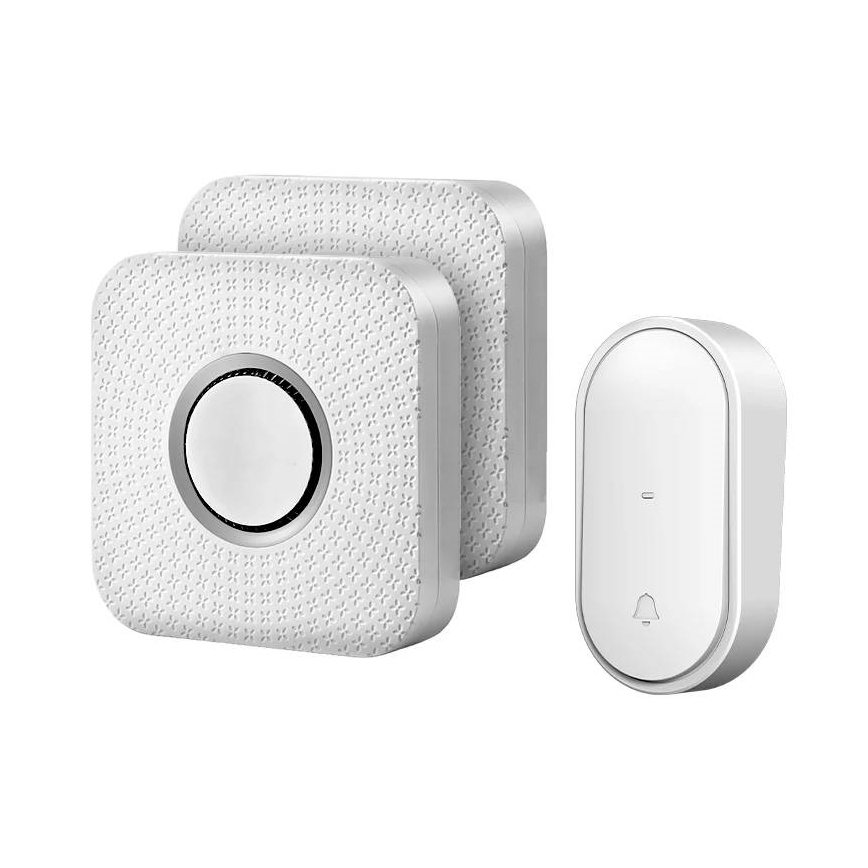 Conjunto de 2 campainhas sem fios para tomada, com acionamento cinético, 230V, brancas