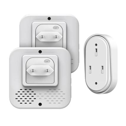 Conjunto de 2 campainhas sem fios para tomada, com acionamento cinético, 230V, brancas