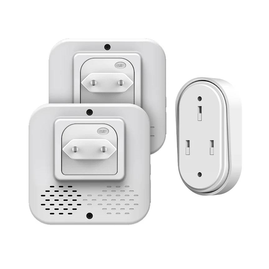 Conjunto de 2 campainhas sem fios para tomada, com acionamento cinético, 230V, brancas