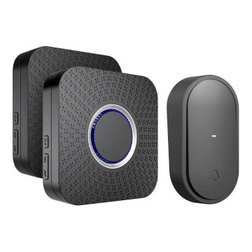 Conjunto de 2 campainhas sem fios para tomada, com tecnologia cinética, 230 V, pretas