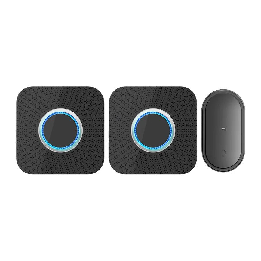 Conjunto de 2 campainhas sem fios para tomada, com tecnologia cinética, 230 V, pretas