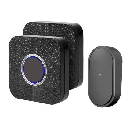 Conjunto de 2 campainhas sem fios para tomada, com tecnologia cinética, 230 V, pretas