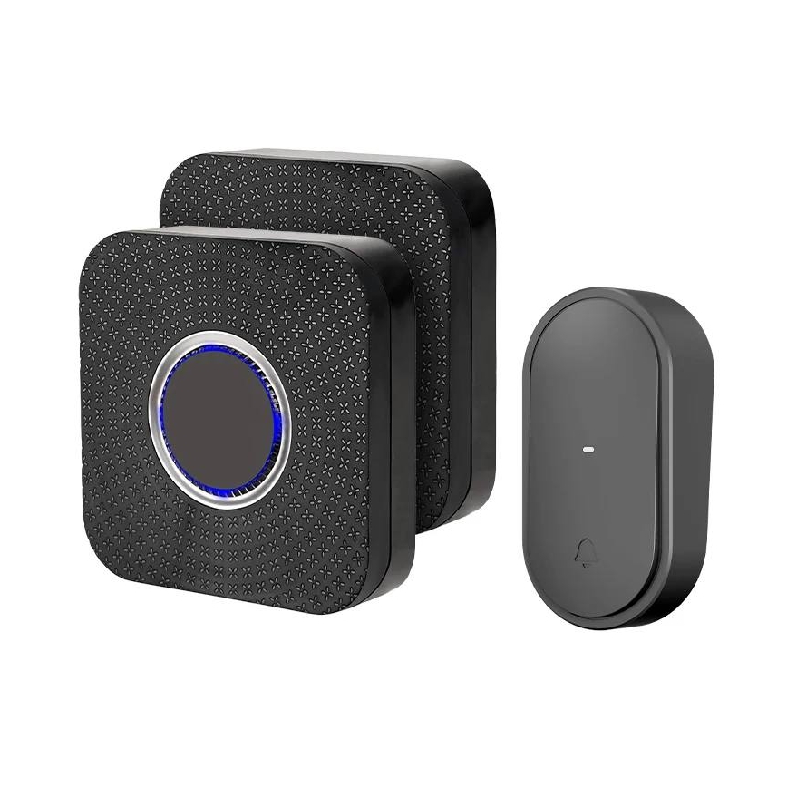 Conjunto de 2 campainhas sem fios para tomada, com tecnologia cinética, 230 V, pretas
