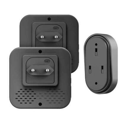Conjunto de 2 campainhas sem fios para tomada, com tecnologia cinética, 230 V, pretas