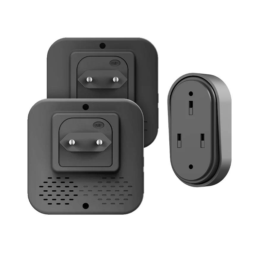 Conjunto de 2 campainhas sem fios para tomada, com tecnologia cinética, 230 V, pretas