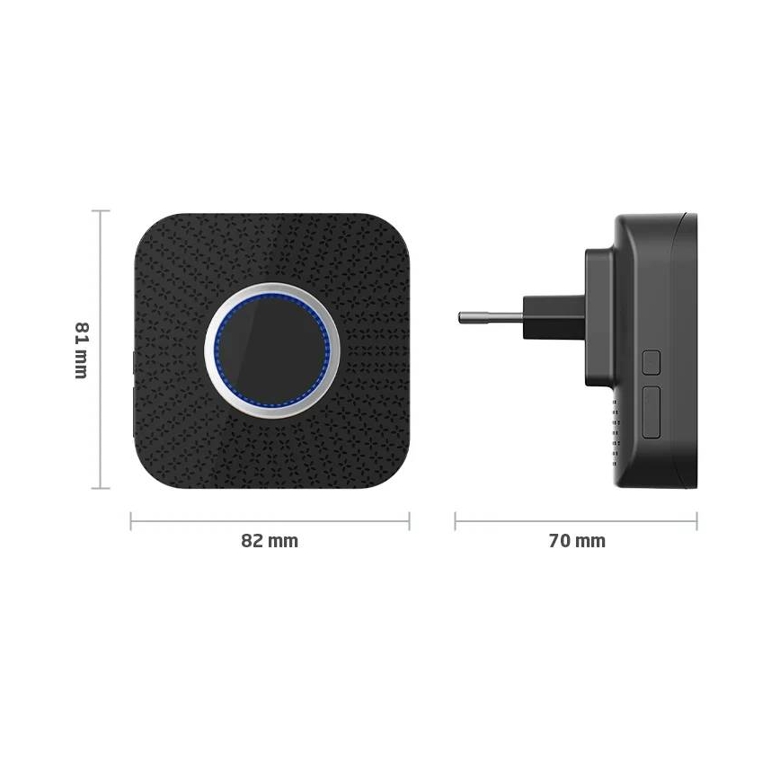 Conjunto de 2 campainhas sem fios para tomada, com tecnologia cinética, 230 V, pretas