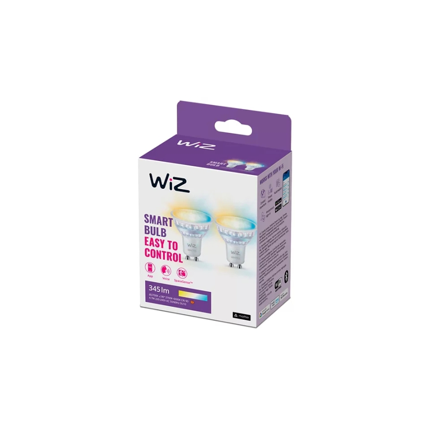 Pack de 2 lâmpadas LED dimerizáveis com sensor de movimento PAR16 GU10/4,7W/230V 2700-6500K IRC 90 Wi-Fi - WiZ