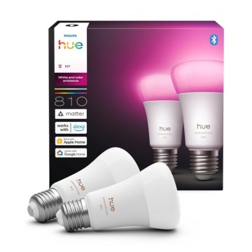 Conjunto de 2 Lâmpadas LED dimerizáveis Philips Hue WHITE AND COLOR AMBIANCE E27/6W/230V 1000-20000K