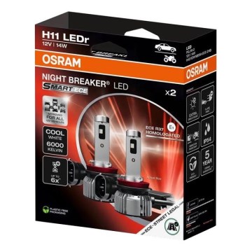 Conjunto de 2 lâmpadas LED para automóvel NIGHT BREAKER SMART H11 PGJ19-2/14W/12V 6000K - Osram