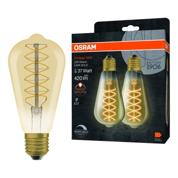 Conjunto de 2 lâmpadas LED reguláveis com filamento vintage E27/4,8W/230V 2200K - Osram