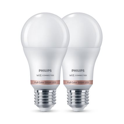 CONJUNTO 2x Lâmpada LED RGB Regulável Philips SMART A60 E27/8,5W/230V 2200-6500K + comando remoto