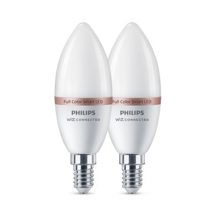 Pack de 2 lâmpadas LED RGB dimerizáveis Philips SMART C37 E14/4,9W/230V 2200-6500K IRC 90