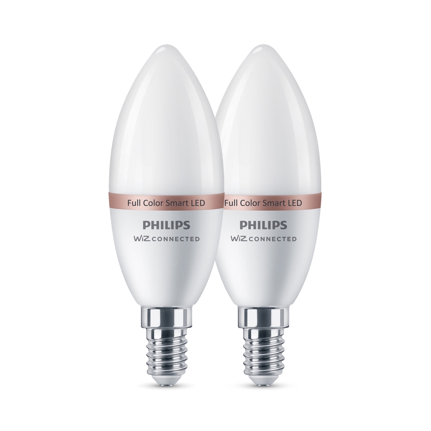 Pack de 2 lâmpadas LED RGB dimerizáveis Philips SMART C37 E14/4,9W/230V 2200-6500K IRC 90